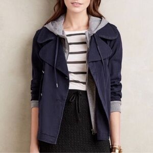 Anthropologie Hei Hei Layered Navy & Gray Solon hooded Utility Jacket Medium